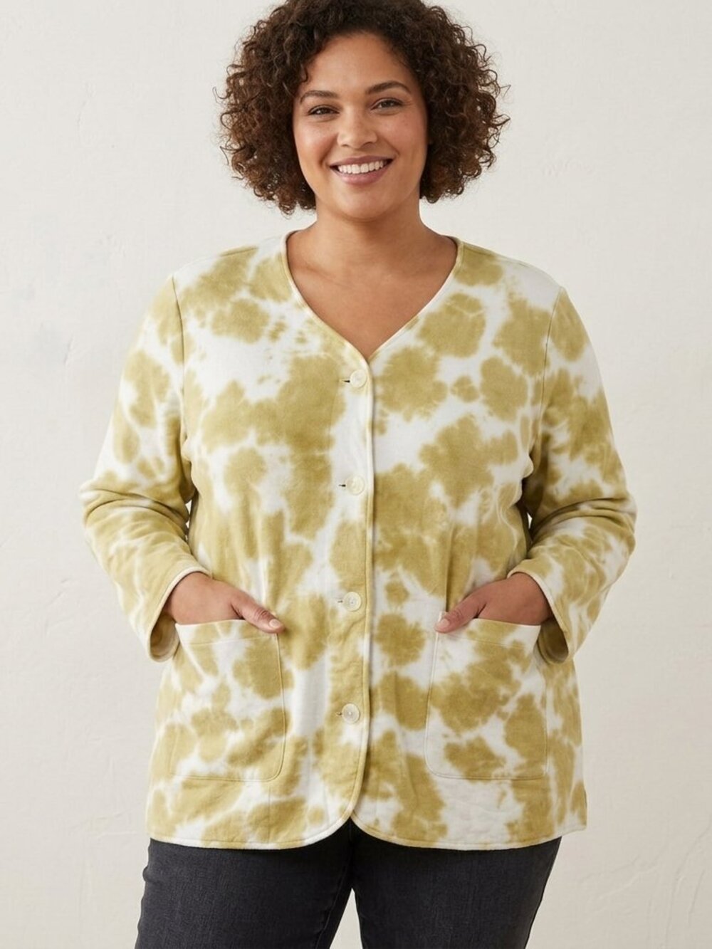Pure‎ Jill Yellow Tie Dye Button Front Shirt Jacket Plus Size 1X